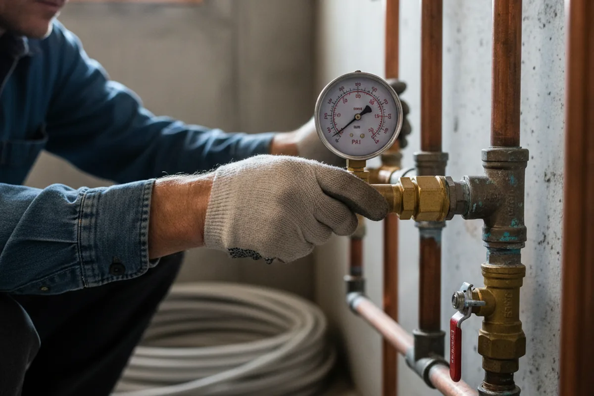 Pressure testing a repaired line during Water Line Repair in Marlow